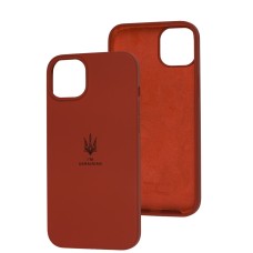 Чохол для iPhone 14 Plus Silicone Full Тризуб темно-червоний