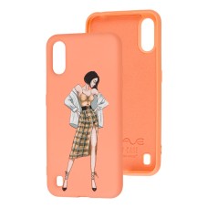 Чохол для Samsung Galaxy A01 (A015) Wave Fancy plaid skirt girl / peach