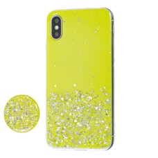 Чохол для iPhone Xs Max блискітки + popsocket "лимонний"