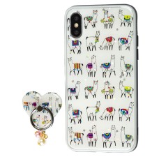 Чохол для iPhone Xs Max блискітки print + popsocket "лама"