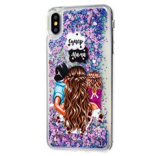 Чохол для iPhone Xs Max блискітки вода "super mama with daughter and son"