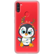 Чохол для Samsung Galaxy A11 / M11 MixCase Новий рік пінгвін у гірлянді