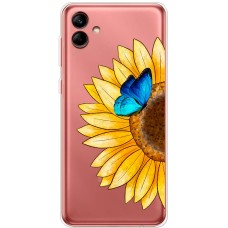 Чохол для Samsung Galaxy A04 (A045) Mixcase квіти соняшник з блакитним метеликом