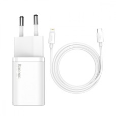 МЗП Baseus Super Silicone PD Charger 20W (1Type-C) + With Cable Type-C to Lightning white